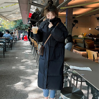 Žiemos striukė 2023 m. Naujas ilgas tiesus paltas laisvalaikio moteriškas parkas Drabužiai su gobtuvu vandeniui atspari striukė Moteriška sniego apranga Viršutiniai drabužiai