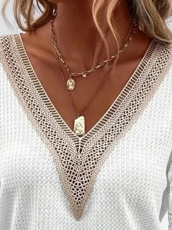 Dámske tričko s dlhým rukávom, ležérne, s výstrihom do V a dlhým rukávom, veľkosť 1XL-5XL