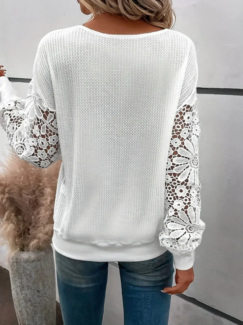 Dámske tričko s dlhým rukávom, ležérne, s výstrihom do V a dlhým rukávom, veľkosť 1XL-5XL