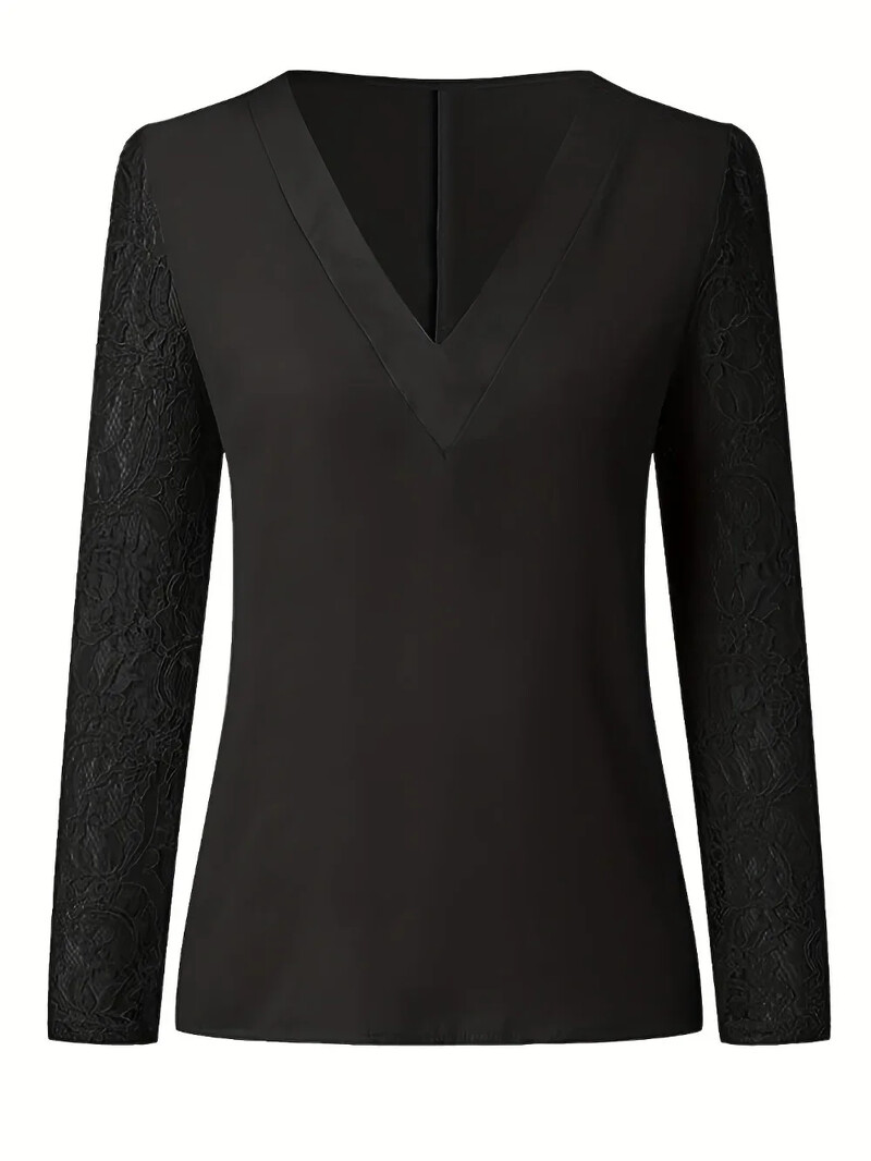 Ženska XL-5XL velika ljetna modna ženska majica velike veličine s čipkastim rukavima i V izrezom Majice temperamentne elegantne majice