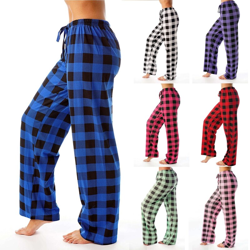 Nohavice Pantalon Y2k Casual Nohavice Elastické kockované Tenké a pohodlné Jarné Jesenné Pyžamové Nohavice 2024 S Voľnými Šnúrkami Široké Nohavice