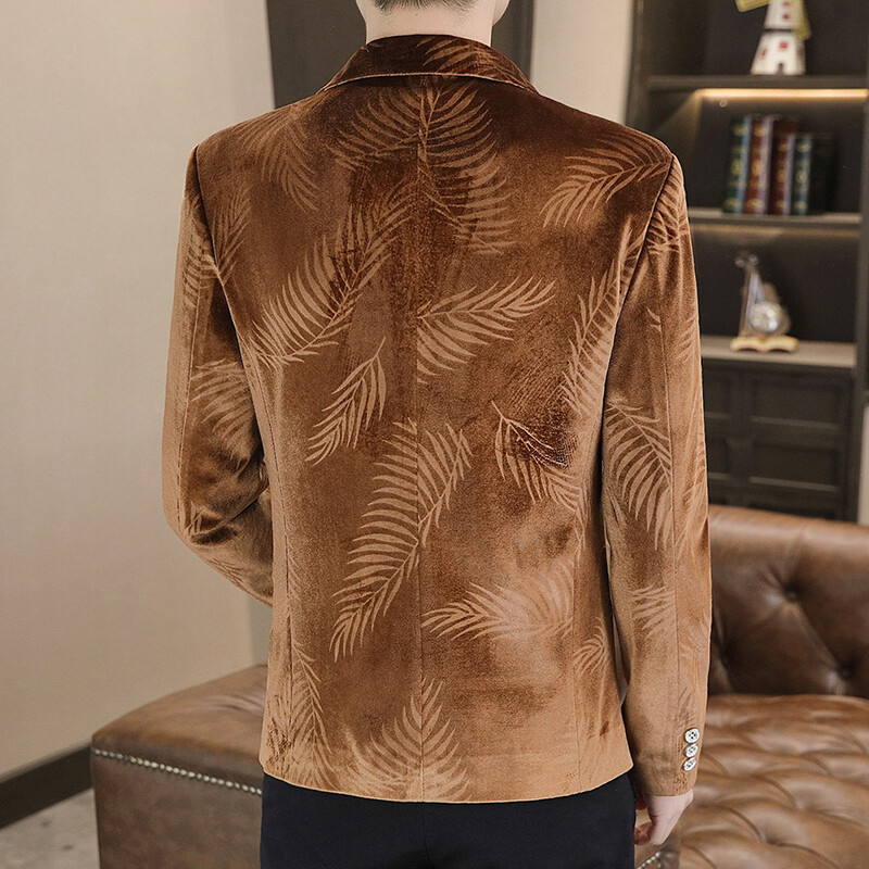 Mados vyrų prabangus auksinis aksominis kostiumas švarkas Mėlyna / chaki / violetinė vyriška tendencija vestuvių išleistuvių vakarėliui Slim Fit Suknelė Blazeriai Paltai