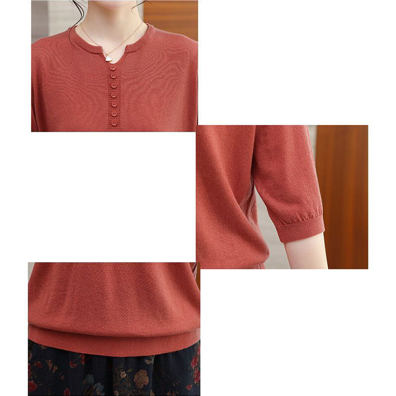 Koreai divat női nagy méretű kötött póló női ruházat tavaszi nyár 3/4 ujjú pulóver pólók laza alkalmi tömör vintage felső