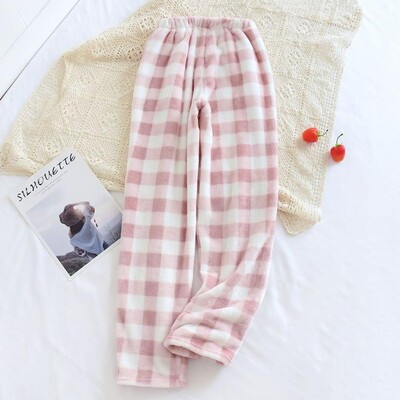 Kényelmes téli, vastag kockás férfi flanel pizsama nadrág, magas derekú, laza alkalmi, egyenes nagy méretű polár meleg otthoni nadrág