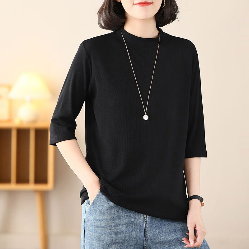 Simplicity solidi plius dydžio marškinėliai Vasariniai pusrankoviai laisvi, universalūs gatvės laisvalaikio viršutiniai viršutiniai drabužiai Vintažinės mados moteriški drabužiai