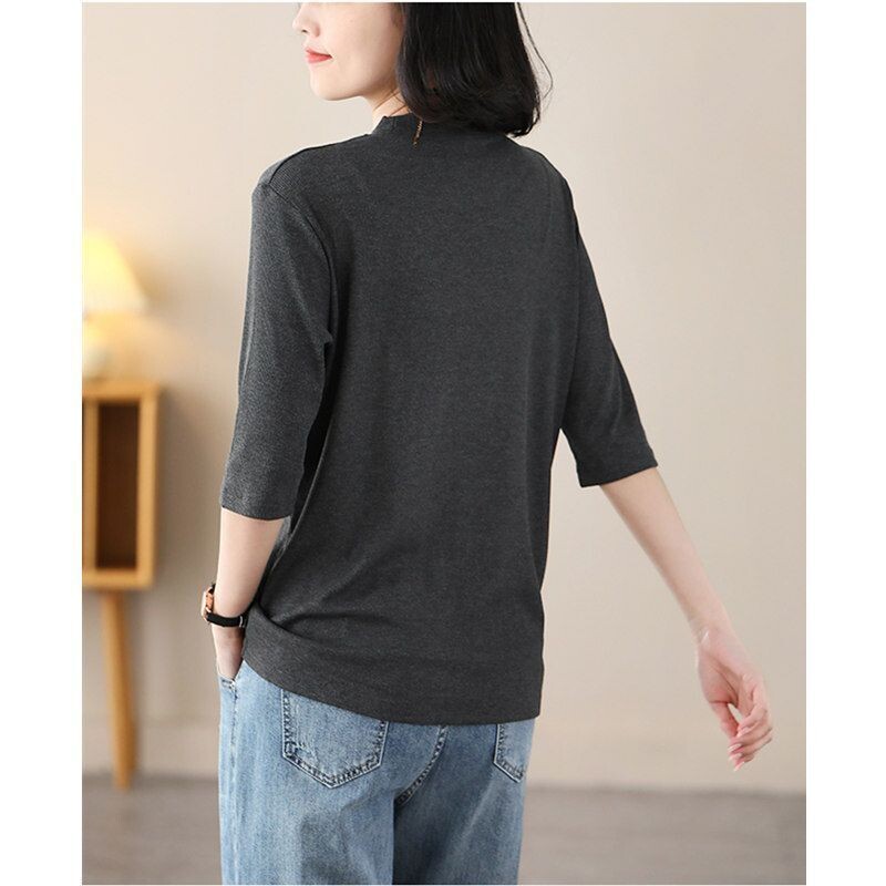 Simplicity solidi plius dydžio marškinėliai Vasariniai pusrankoviai laisvi, universalūs gatvės laisvalaikio viršutiniai viršutiniai drabužiai Vintažinės mados moteriški drabužiai