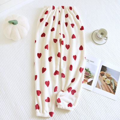 Koralų vilnos kelių spalvų margintos moteriškos miegui skirtos kelnės rudeniui ir žiemai šiltai pastorintos namų drabužių pižamos kelnės