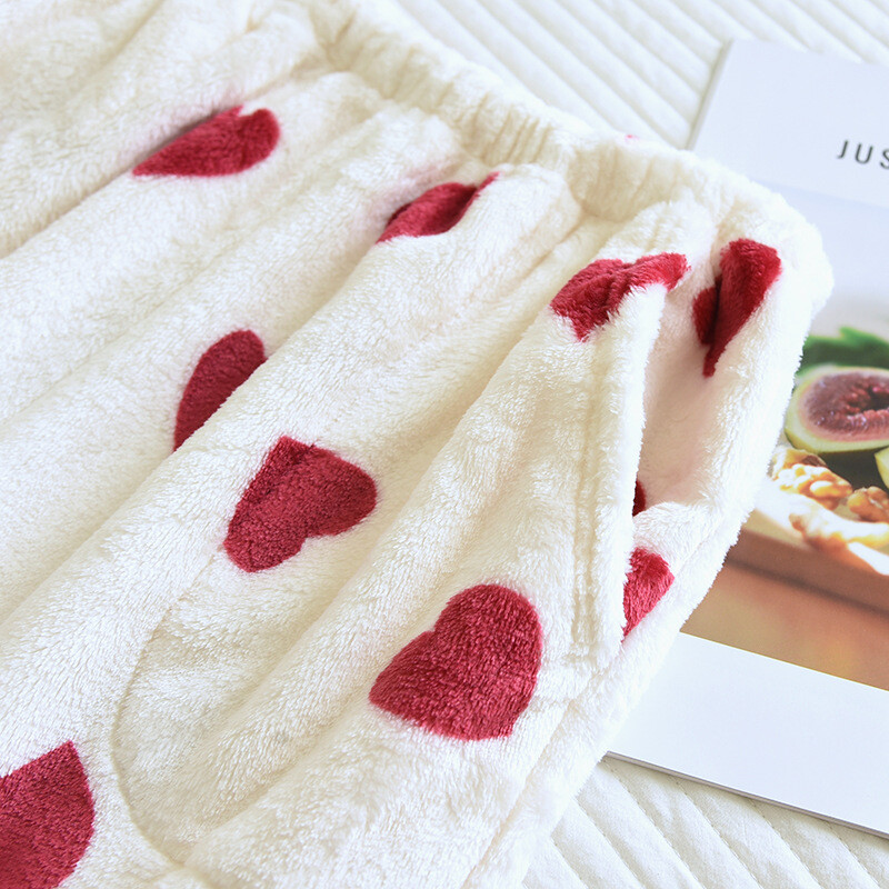 Koralų vilnos kelių spalvų margintos moteriškos miegui skirtos kelnės rudeniui ir žiemai šiltai pastorintos namų drabužių pižamos kelnės