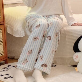 Пижамни панталони с големи размери Kawaii Cartoon Printed Winter Warm PJ Pants Y2K пухкави пижами Дамски фланелени домашно облекло Спално облекло Панталони