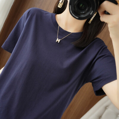 2024 Női pólók O-nyakú tömör rövid ujjú póló Bő tavaszi nyár női felsők Pamut női pólók Alkalmi női póló