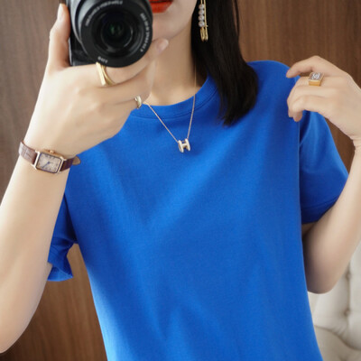 2024 Női pólók O-nyakú tömör rövid ujjú póló Bő tavaszi nyár női felsők Pamut női pólók Alkalmi női póló