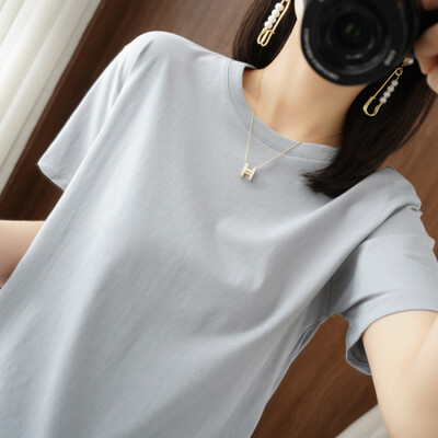 2024 Női pólók O-nyakú tömör rövid ujjú póló Bő tavaszi nyár női felsők Pamut női pólók Alkalmi női póló