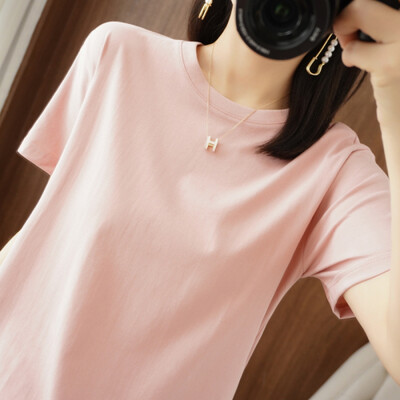 2024 Női pólók O-nyakú tömör rövid ujjú póló Bő tavaszi nyár női felsők Pamut női pólók Alkalmi női póló