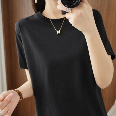 2024 Női pólók O-nyakú tömör rövid ujjú póló Bő tavaszi nyár női felsők Pamut női pólók Alkalmi női póló