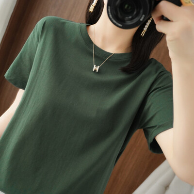 2024 Női pólók O-nyakú tömör rövid ujjú póló Bő tavaszi nyár női felsők Pamut női pólók Alkalmi női póló