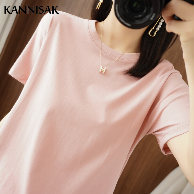 2024 Női pólók O-nyakú tömör rövid ujjú póló Bő tavaszi nyár női felsők Pamut női pólók Alkalmi női póló