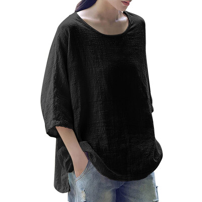 Vasaros didelio dydžio S-5XL Nauji laisvalaikio palaidinė palaidinė su septynių minučių rankovėmis viršutinė apvalaus kaklo vienspalviai moteriški marškinėliai