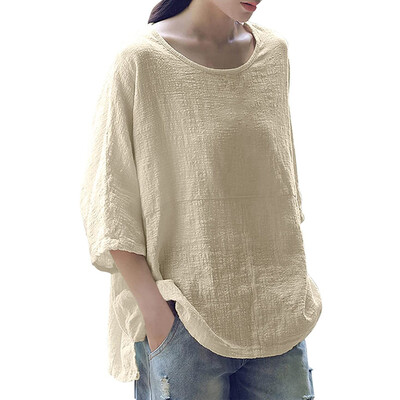 Summer Plus Size S-5XL Νέα Casual Loose Wild Μπλούζα επτά λεπτών με μανίκια πάνω στρογγυλή λαιμόκοψη μονόχρωμη γυναικεία μπλούζα