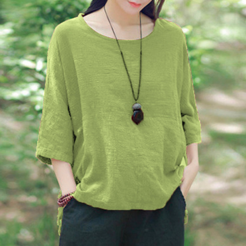 Summer Plus Size S-5XL Νέα Casual Loose Wild Μπλούζα επτά λεπτών με μανίκια πάνω στρογγυλή λαιμόκοψη μονόχρωμη γυναικεία μπλούζα