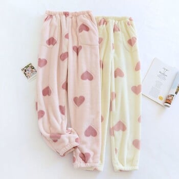 Cute Heart Shap Graphic Plush Pijama Sleepwear Pants Дамски зимни нови топли ежедневни Pjs пижами Домашно облекло Панталони Пухкави панталони