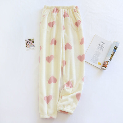 Aranyos szív alakú, grafikus plüss pijama hálóruha nadrág Női téli új meleg alkalmi Pjs pizsama otthoni viselet nadrág fuzzy nadrág