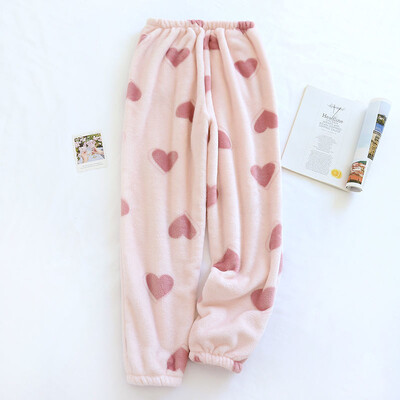 Aranyos szív alakú, grafikus plüss pijama hálóruha nadrág Női téli új meleg alkalmi Pjs pizsama otthoni viselet nadrág fuzzy nadrág