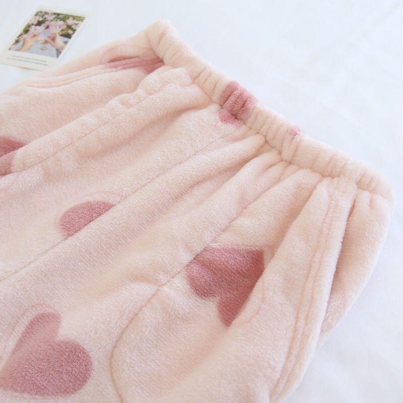 Aranyos szív alakú, grafikus plüss pijama hálóruha nadrág Női téli új meleg alkalmi Pjs pizsama otthoni viselet nadrág fuzzy nadrág