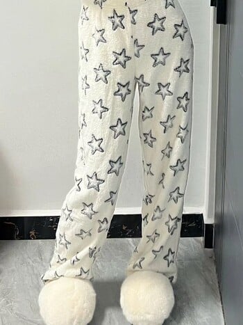 Fashion Star Fluffy Pj Pjjamas Pants Y 2k Kawaii Casual Cute White Sleepwear Плюшени панталони Женски домашни пижами Панталони Женски панталони