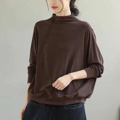 Vintažiniai didelio dydžio laisvi apatiniai marškiniai Rudens žiema Nauji ilgomis rankovėmis laisvi, tinkantys marškinėliai Marškinėliai Laisvalaikio mada Moteriški drabužiai