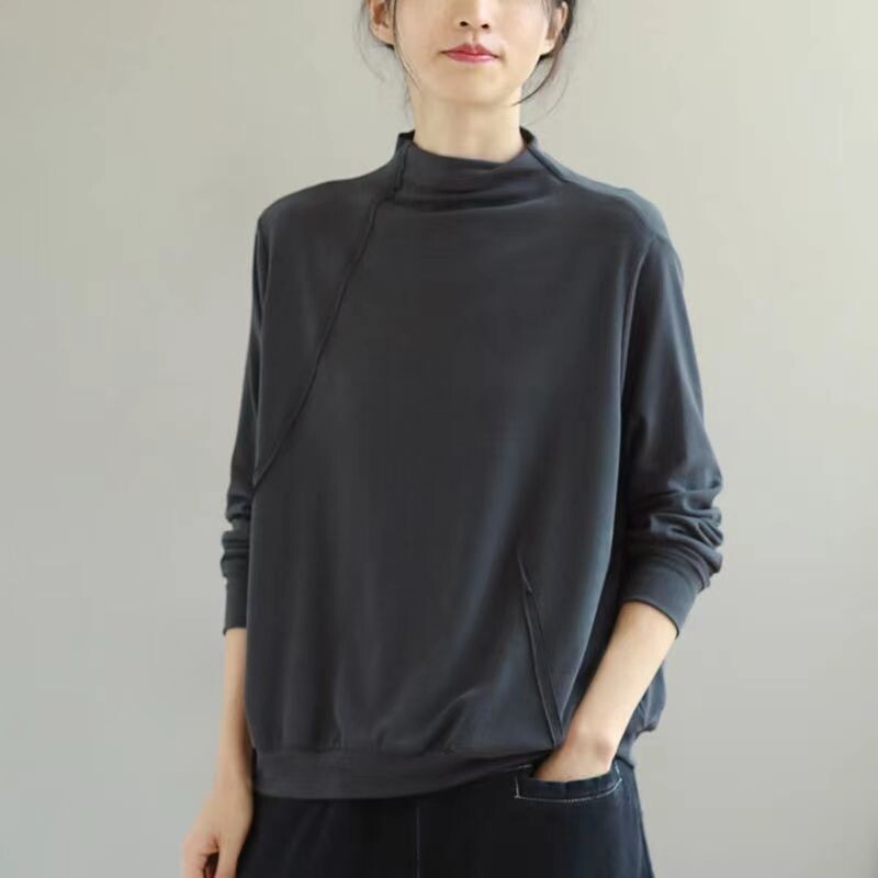 Vintažiniai didelio dydžio laisvi apatiniai marškiniai Rudens žiema Nauji ilgomis rankovėmis laisvi, tinkantys marškinėliai Marškinėliai Laisvalaikio mada Moteriški drabužiai