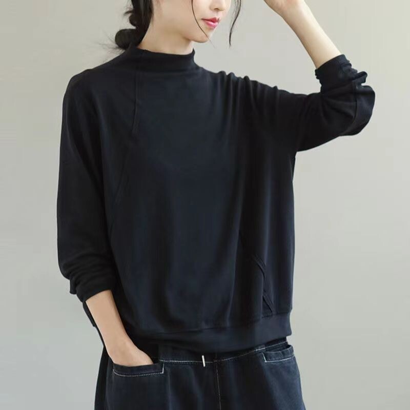 Vintažiniai didelio dydžio laisvi apatiniai marškiniai Rudens žiema Nauji ilgomis rankovėmis laisvi, tinkantys marškinėliai Marškinėliai Laisvalaikio mada Moteriški drabužiai