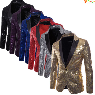 Sacou cu paiete auriu strălucitor cu sclipici, jachetă pentru bărbați, blazer pentru costum de bal de club de noapte, costum masculin, haine de scenă pentru cântăreți