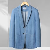 8XL7XL6XL plus size Jarný a letný pánsky tenký bavlnený monochromatický oblek Voľný džínsový ležérny oblekový kabát (nadrozmerný plus size)