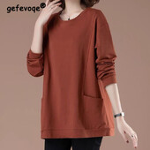 Decolteu liber Imprimare linie strălucitoare De bază Gros Îmbrăcăminte pentru mamă de vârstă mijlocie Bumbac Două buzunare Culori multiple Hanorac Casual