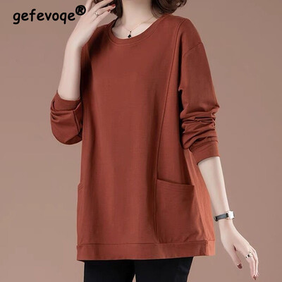 Decolteu liber Imprimare linie strălucitoare De bază Gros Îmbrăcăminte pentru mamă de vârstă mijlocie Bumbac Două buzunare Culori multiple Hanorac Casual