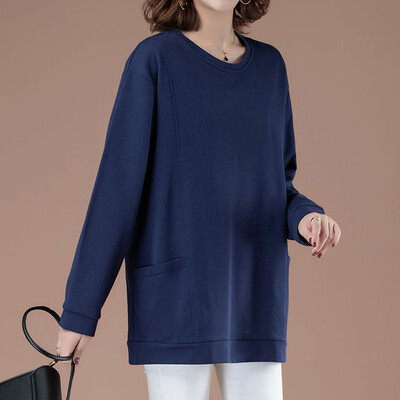 Decolteu liber Imprimare linie strălucitoare De bază Gros Îmbrăcăminte pentru mamă de vârstă mijlocie Bumbac Două buzunare Culori multiple Hanorac Casual