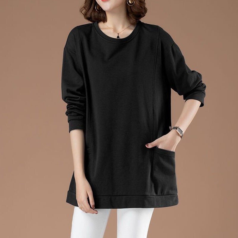 Decolteu liber Imprimare linie strălucitoare De bază Gros Îmbrăcăminte pentru mamă de vârstă mijlocie Bumbac Două buzunare Culori multiple Hanorac Casual