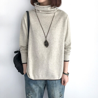 Tricouri de bază pentru femei, cu gât rotic, cu mâneci lungi, groase, toamnă, iarnă, modă pentru femei, ocazional simplu, pulover, cald.