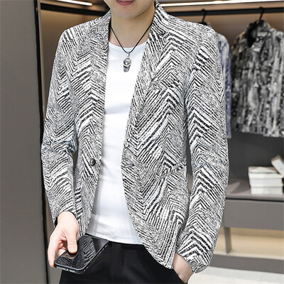 Nova muška poslovna ležerna jakna s printom iz 2024., modna muška KTV plesna zabava, slobodno vrijeme, cvjetni blejzeri, uski kaput