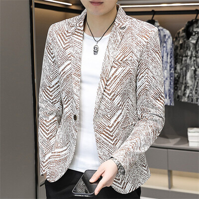 Nova muška poslovna ležerna jakna s printom iz 2024., modna muška KTV plesna zabava, slobodno vrijeme, cvjetni blejzeri, uski kaput