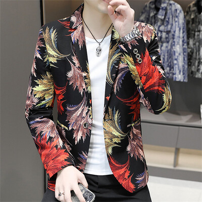 Nova muška poslovna ležerna jakna s printom iz 2024., modna muška KTV plesna zabava, slobodno vrijeme, cvjetni blejzeri, uski kaput