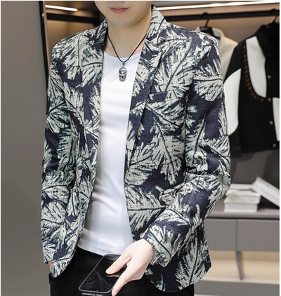 Nova muška poslovna ležerna jakna s printom iz 2024., modna muška KTV plesna zabava, slobodno vrijeme, cvjetni blejzeri, uski kaput