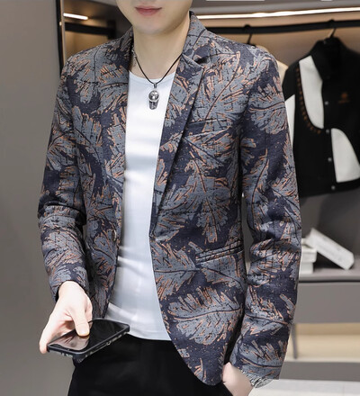 Nova muška poslovna ležerna jakna s printom iz 2024., modna muška KTV plesna zabava, slobodno vrijeme, cvjetni blejzeri, uski kaput