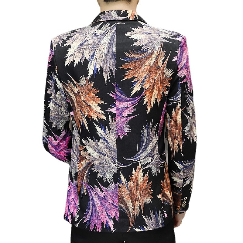 Nova muška poslovna ležerna jakna s printom iz 2024., modna muška KTV plesna zabava, slobodno vrijeme, cvjetni blejzeri, uski kaput