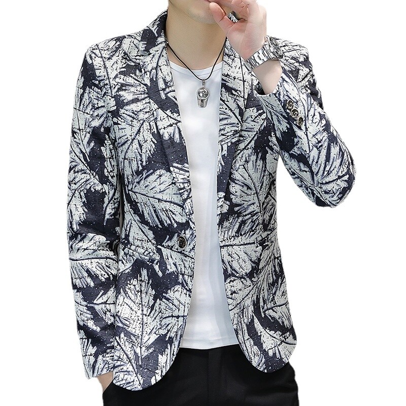 Nova muška poslovna ležerna jakna s printom iz 2024., modna muška KTV plesna zabava, slobodno vrijeme, cvjetni blejzeri, uski kaput