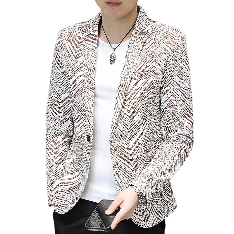 Nova muška poslovna ležerna jakna s printom iz 2024., modna muška KTV plesna zabava, slobodno vrijeme, cvjetni blejzeri, uski kaput