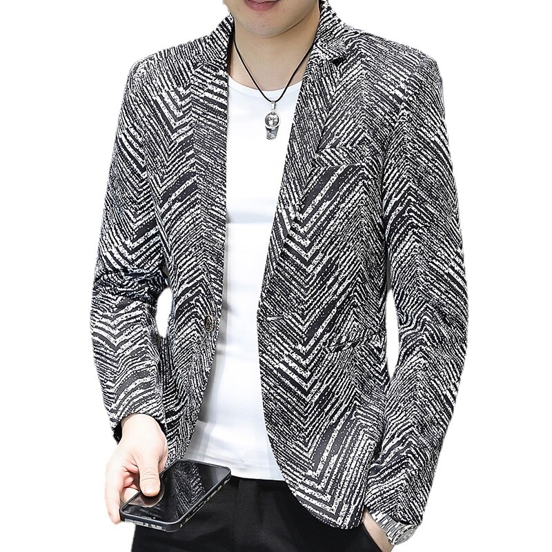 Nova muška poslovna ležerna jakna s printom iz 2024., modna muška KTV plesna zabava, slobodno vrijeme, cvjetni blejzeri, uski kaput