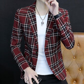 Glavna promocija novog jednorednog odijela s kopčom i kariranim uzorkom, poslovna moda, ležerna jednostruka odijela, uska haljina, gornji dio muške ugruške