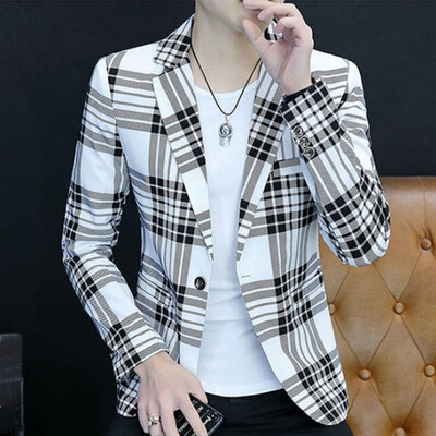 Glavna promocija novog jednorednog odijela s kopčom i kariranim uzorkom, poslovna moda, ležerna jednostruka odijela, uska haljina, gornji dio muške ugruške