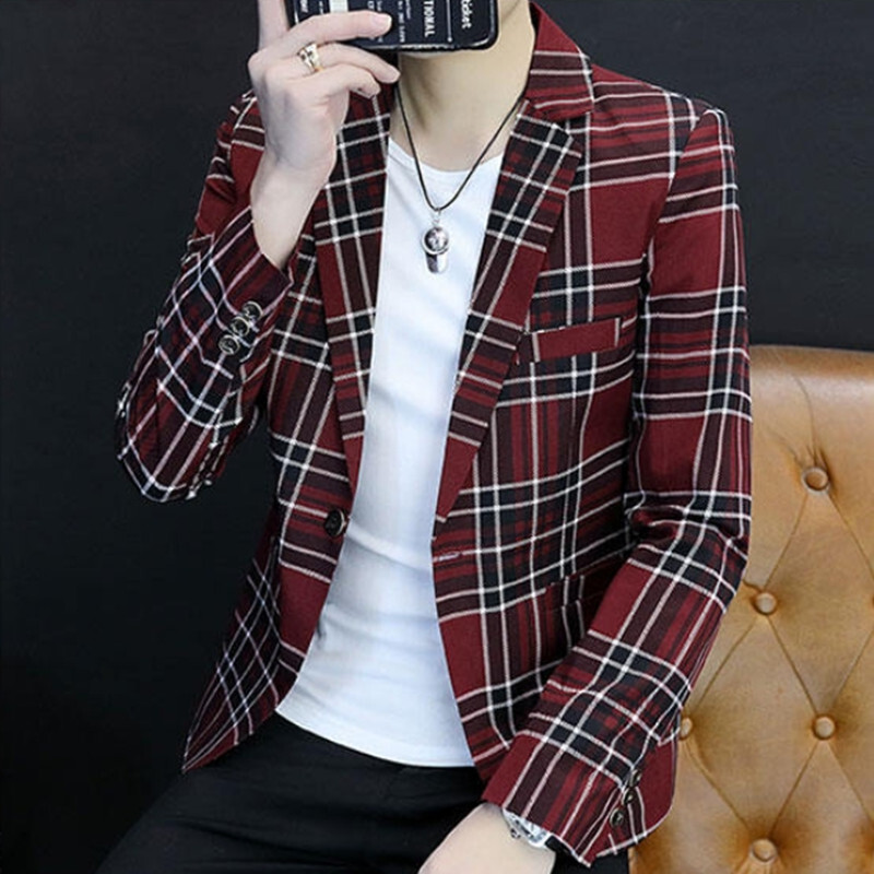 Glavna promocija novog jednorednog odijela s kopčom i kariranim uzorkom, poslovna moda, ležerna jednostruka odijela, uska haljina, gornji dio muške ugruške